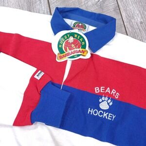 Barbarian Rugby Shirt Mens Medium Red White Blue Bears Long Sleeve Heavy Jersey